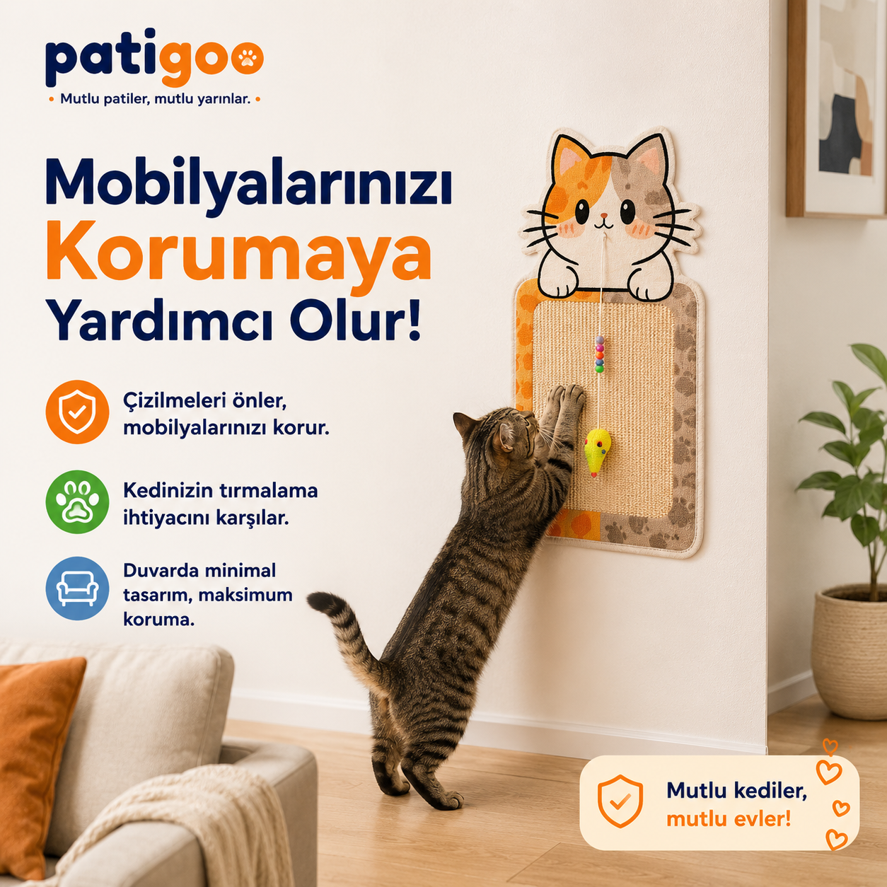 Patigoo™ Duvara Yapışan Kedi Tırmalama Tahtası