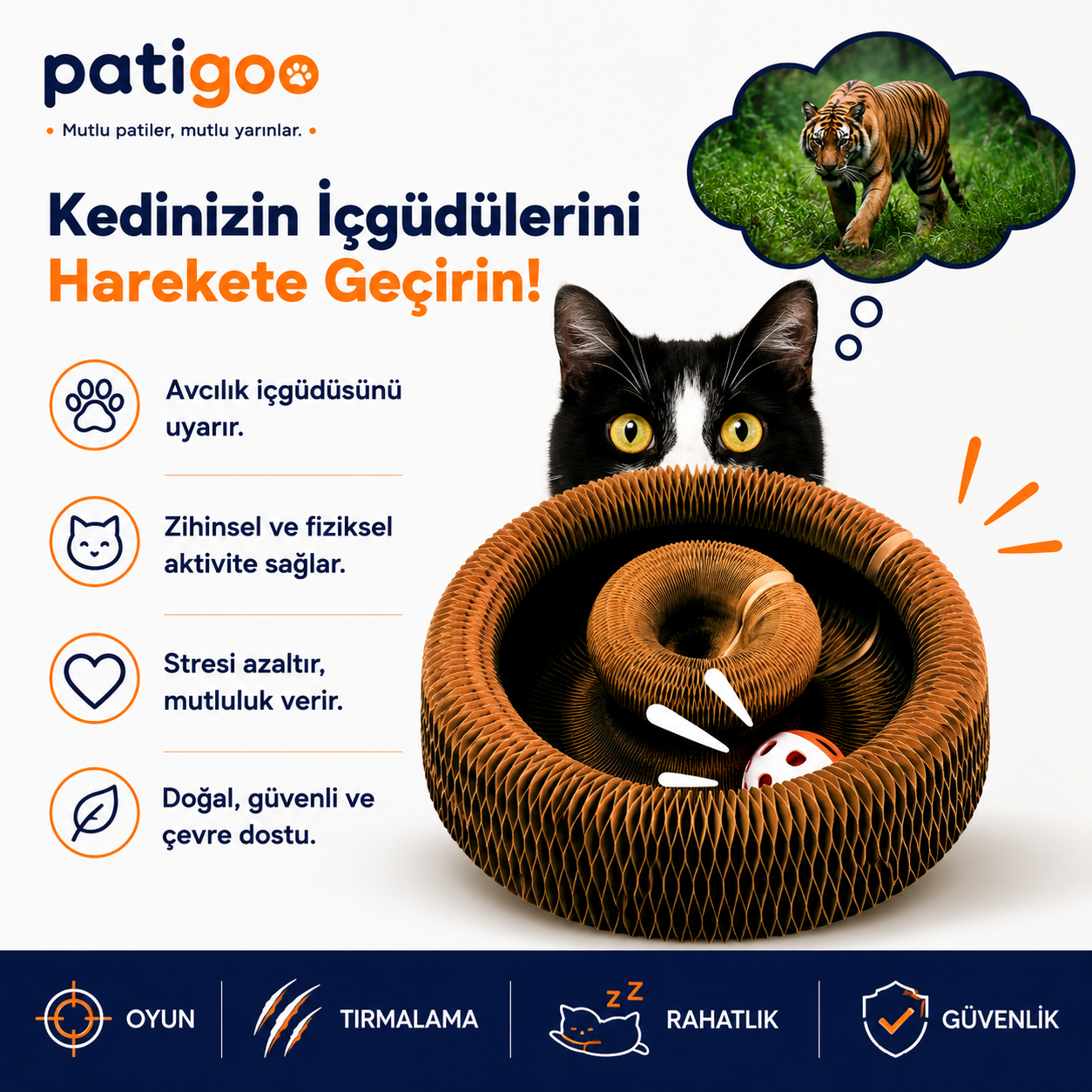 Patigoo™ Akıllı Kedi Oyun Tüneli ve Tırmalama Yatağı