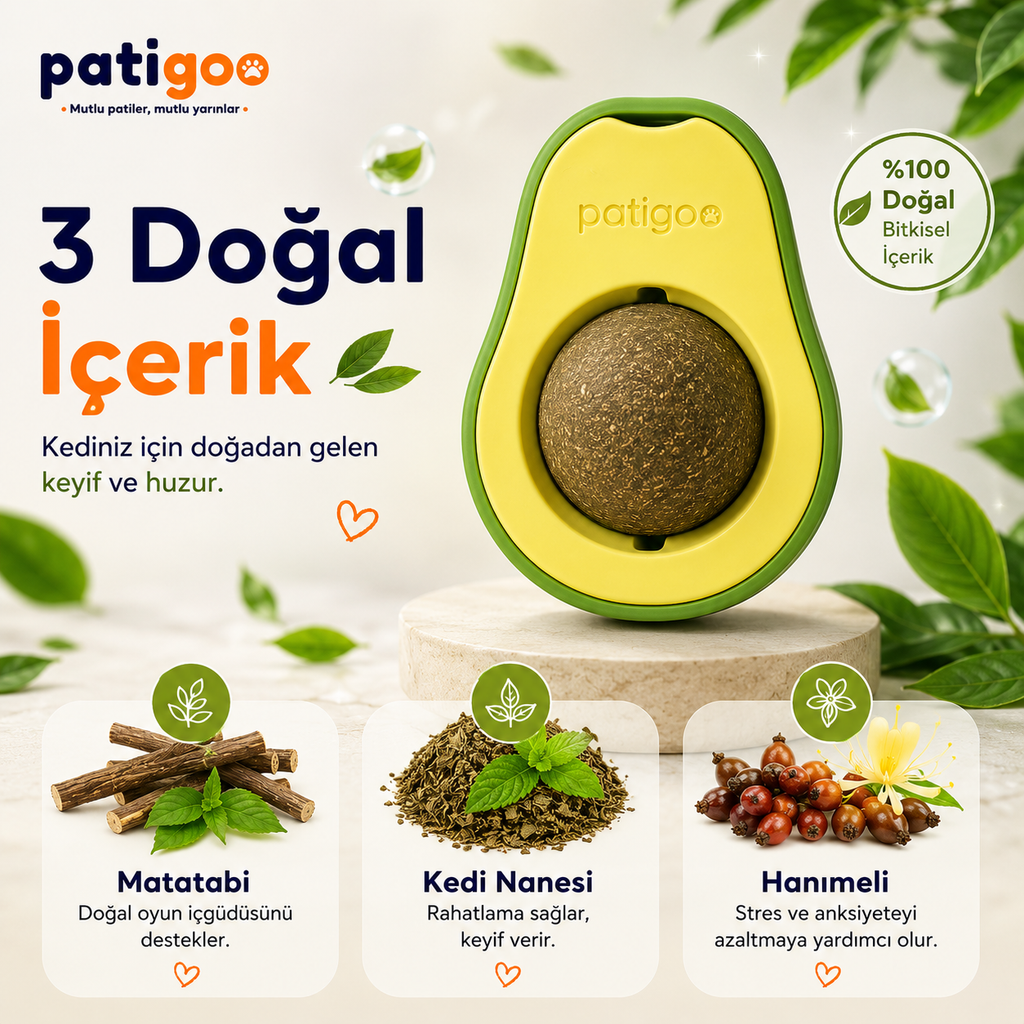 Patigoo™ 3'lü Kedi Avokado Topu
