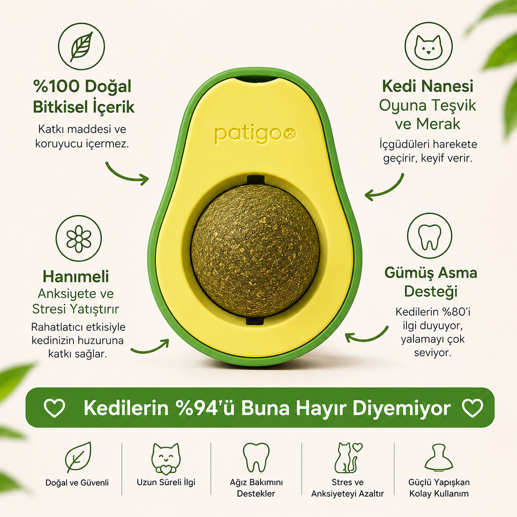 Patigoo™ 3'lü Kedi Avokado Topu