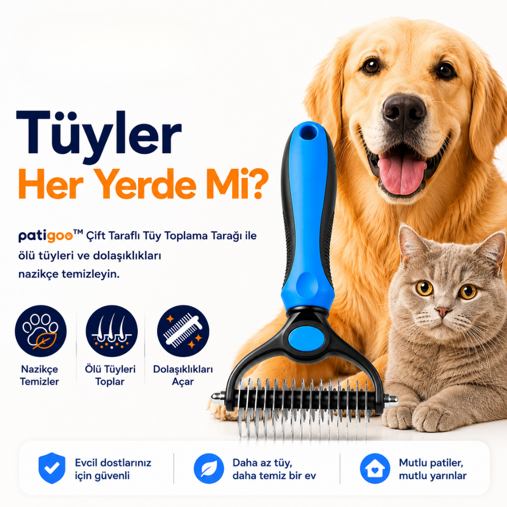 Patigoo™ Çift Taraflı Tüy Toplama Tarağı