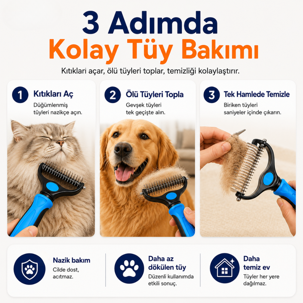 Patigoo™ Çift Taraflı Tüy Toplama Tarağı